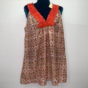 Studio M Woman Shirt 1X Plus Sleeveless V Neck Cotton & Silk Paisley Pri…